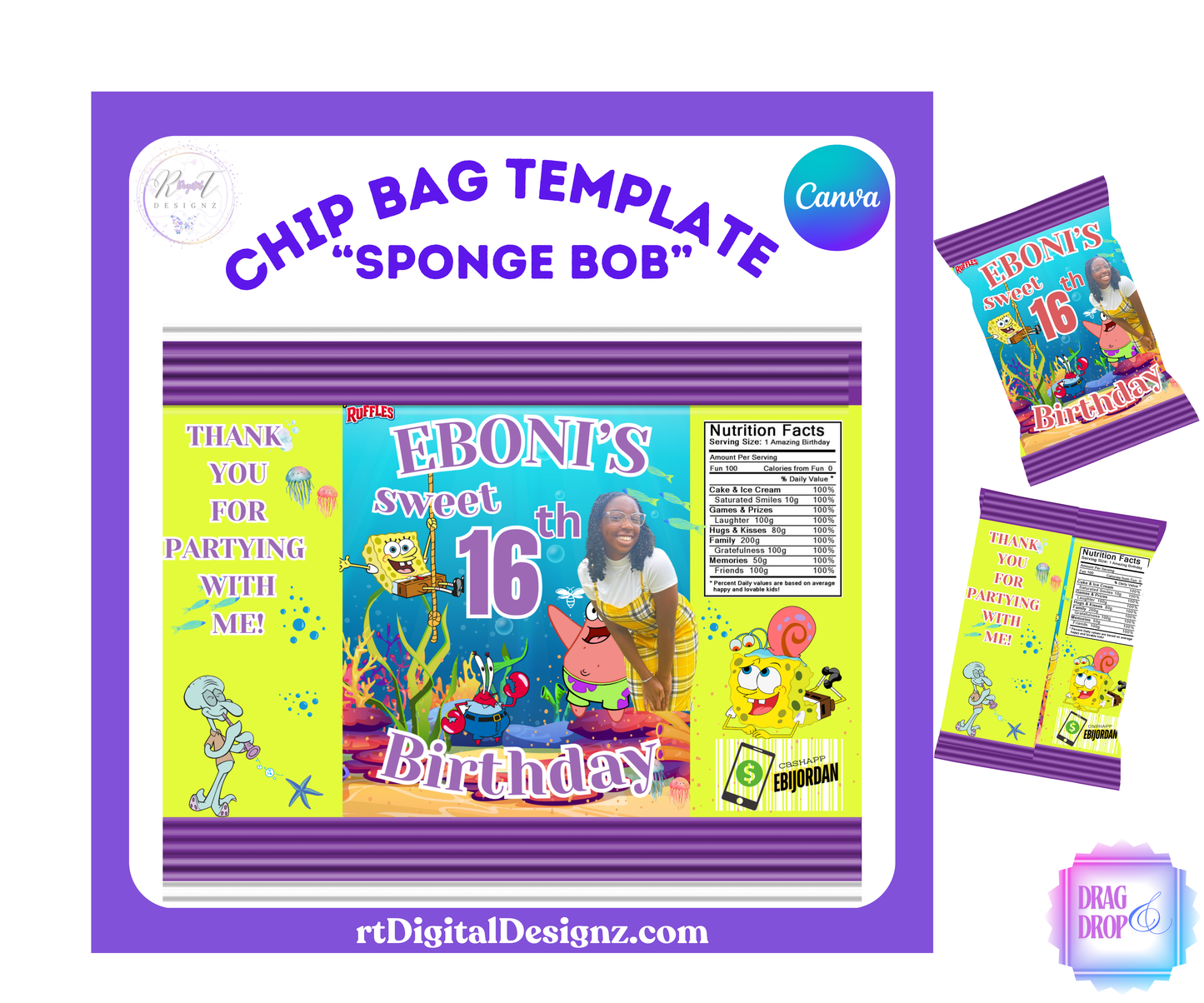 Chip Bag Template with Mock-Up (Sponge Bob)