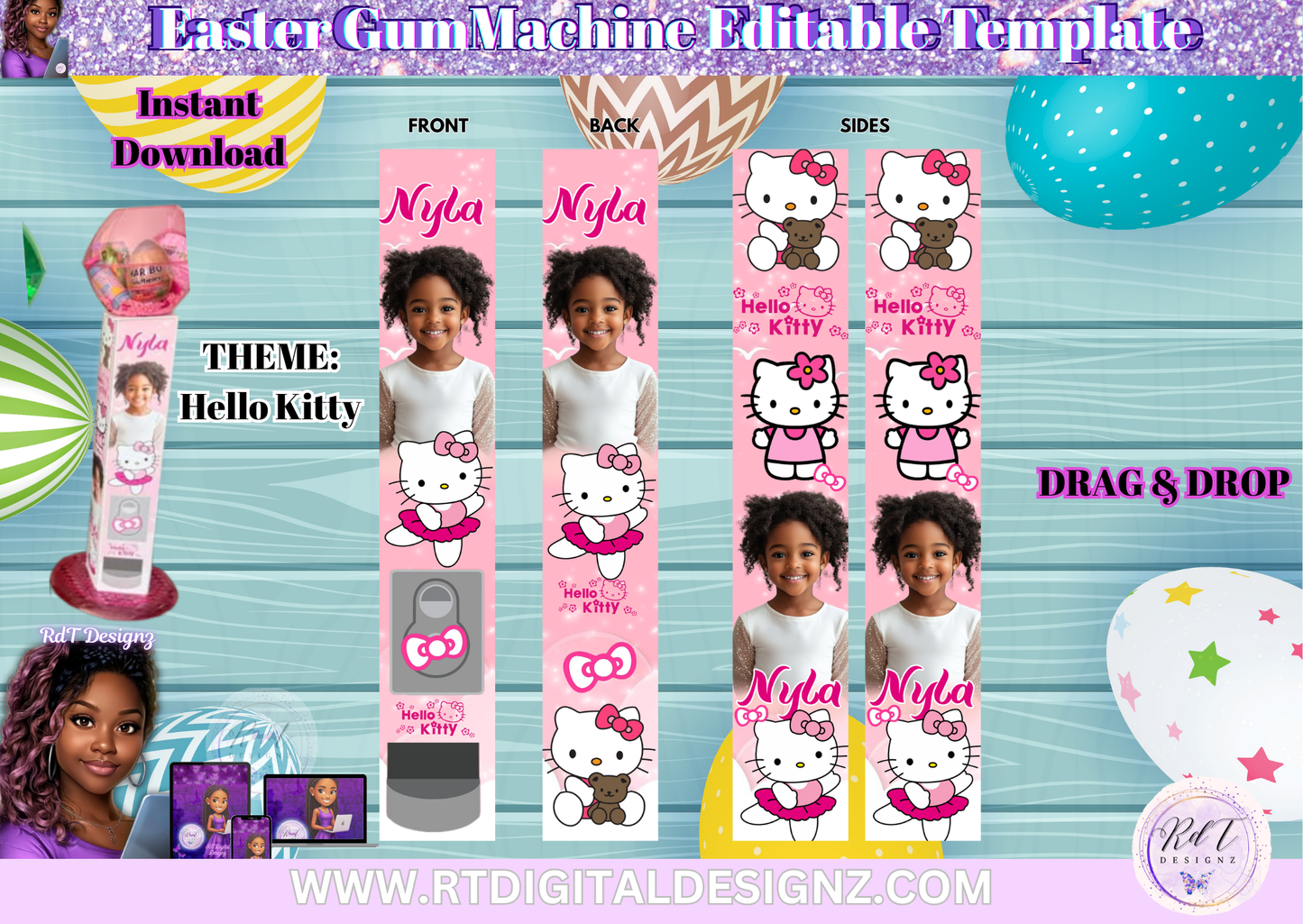 Easter Gum Machine Editable Template (Hello Kitty)