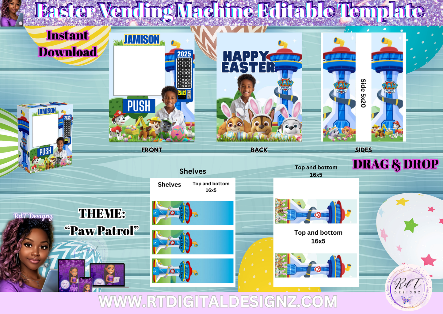Easter Vending Machine Editable Template (Size 16 x 20) Paw Patrol