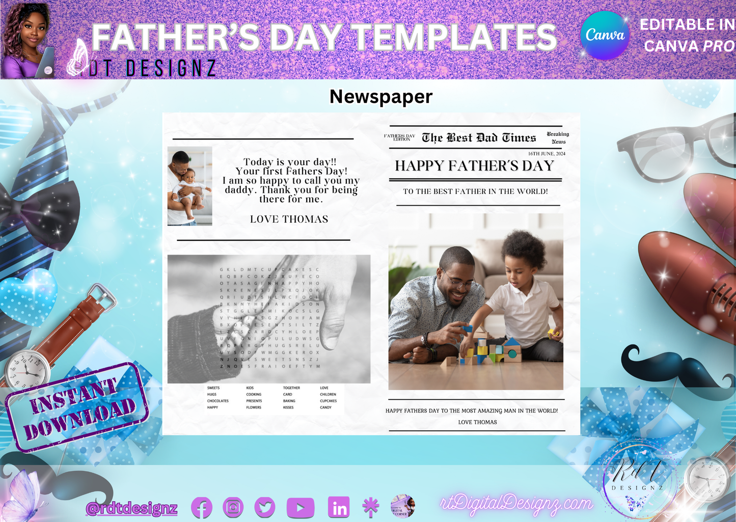 Father's Day Newspaper Editable Design Template