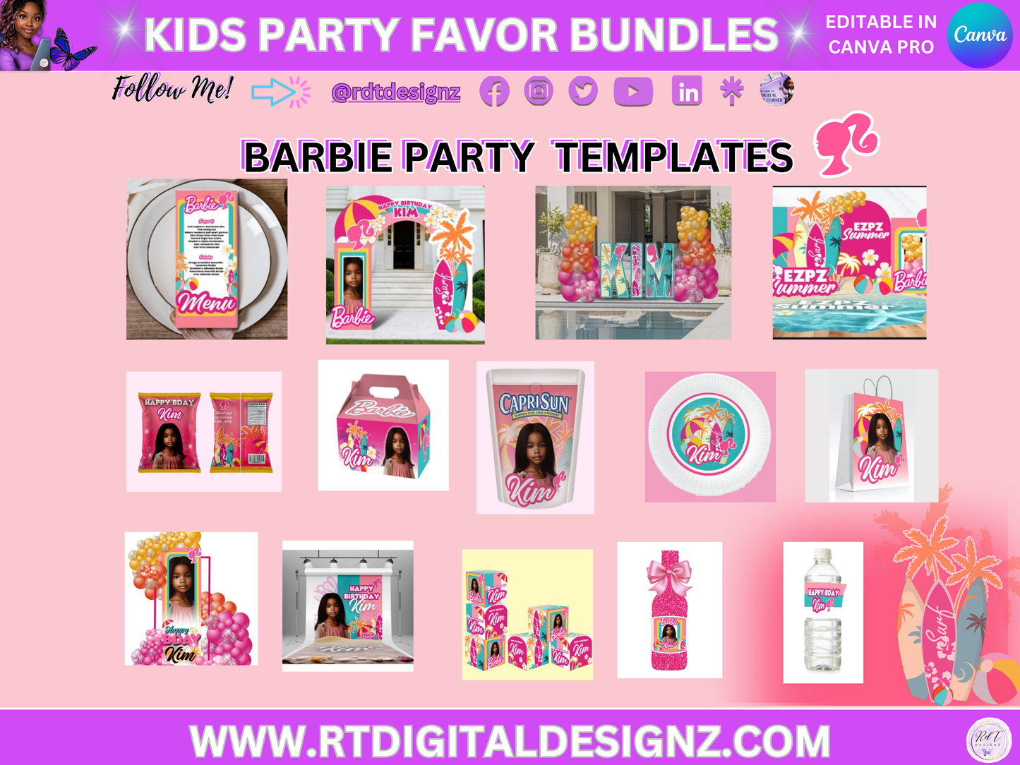 Kids Party Digital Templates - Barbie