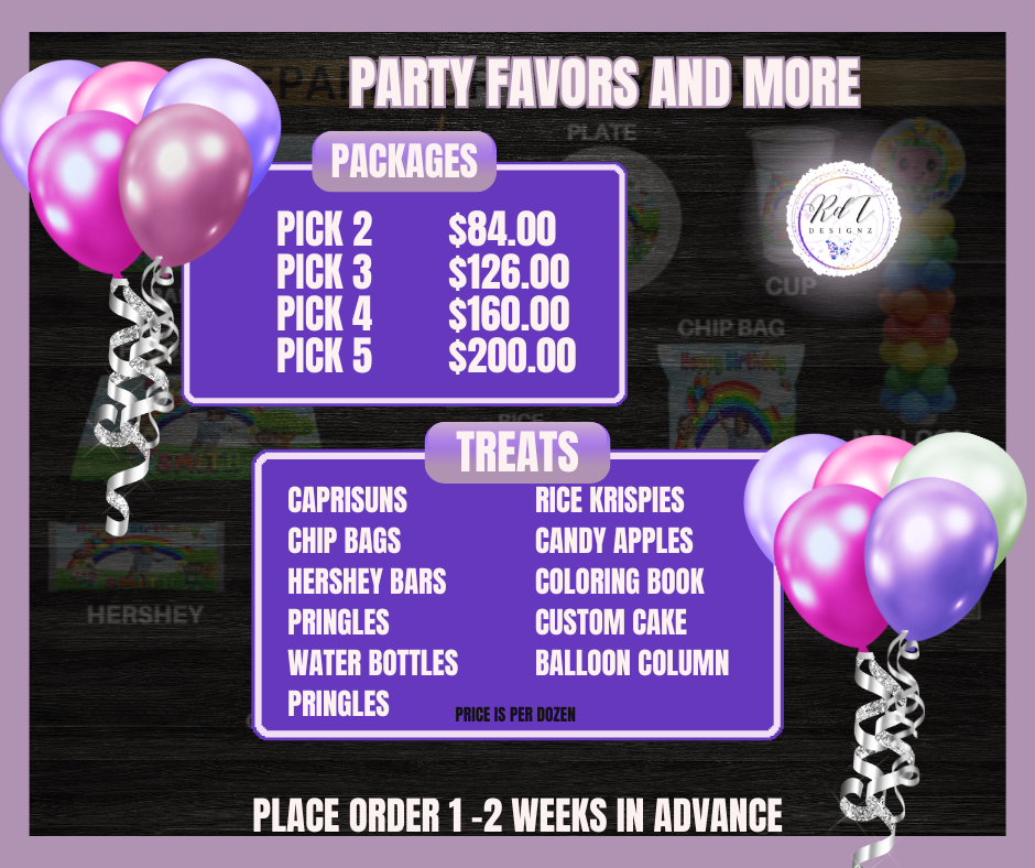 Party Favors Pricing List Template