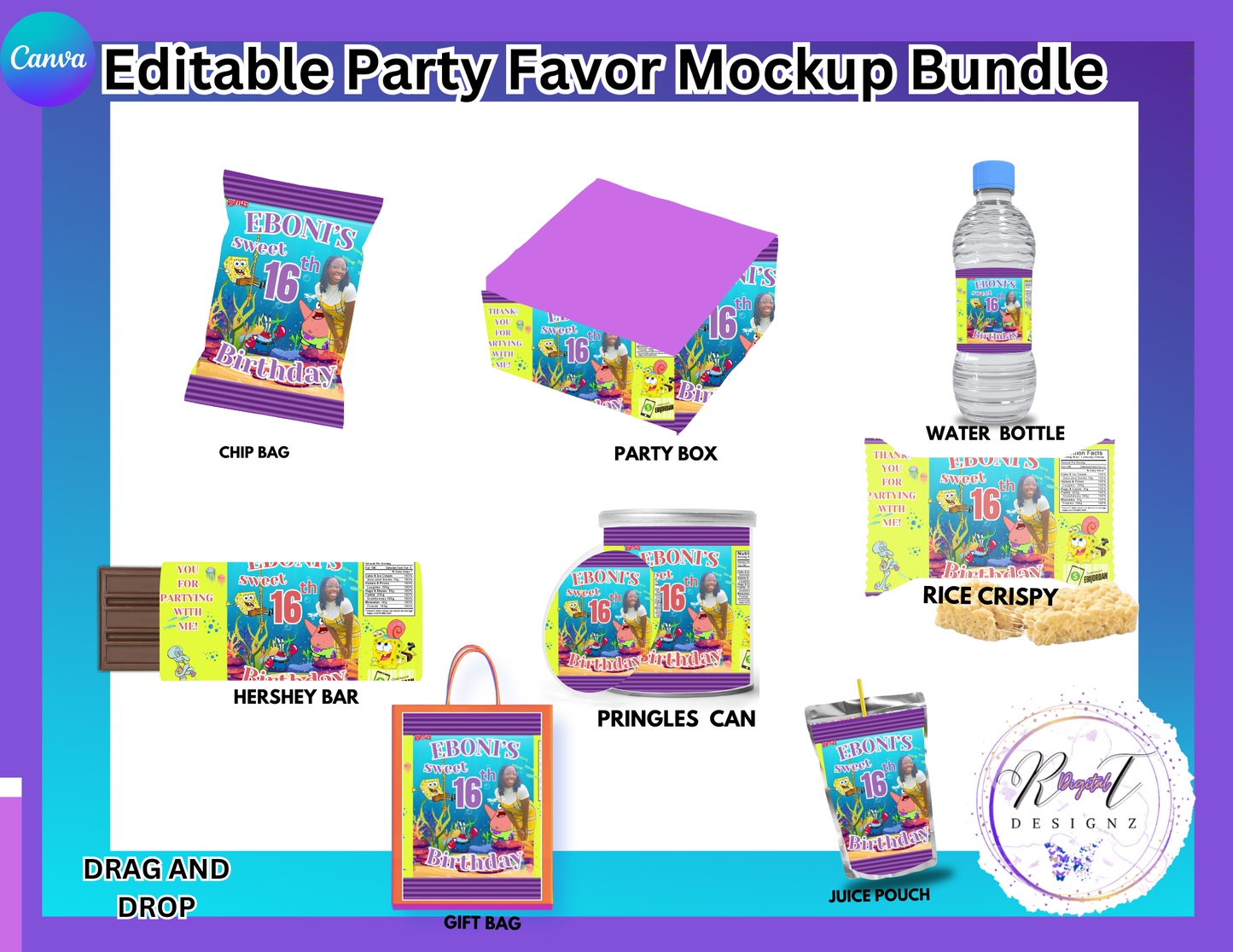 Party Favor Themed Templates- Sponge Bob