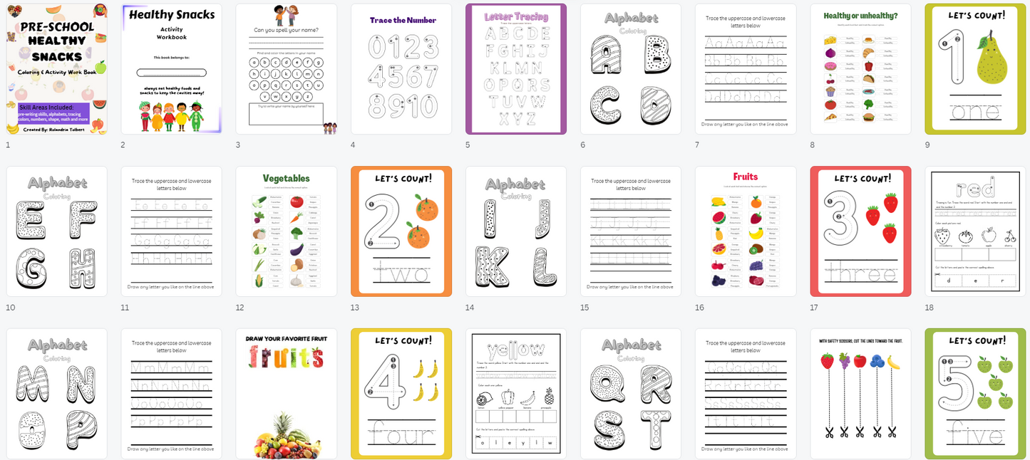 Pre-School Coloring & Activity Workbook - Healthy Snacks