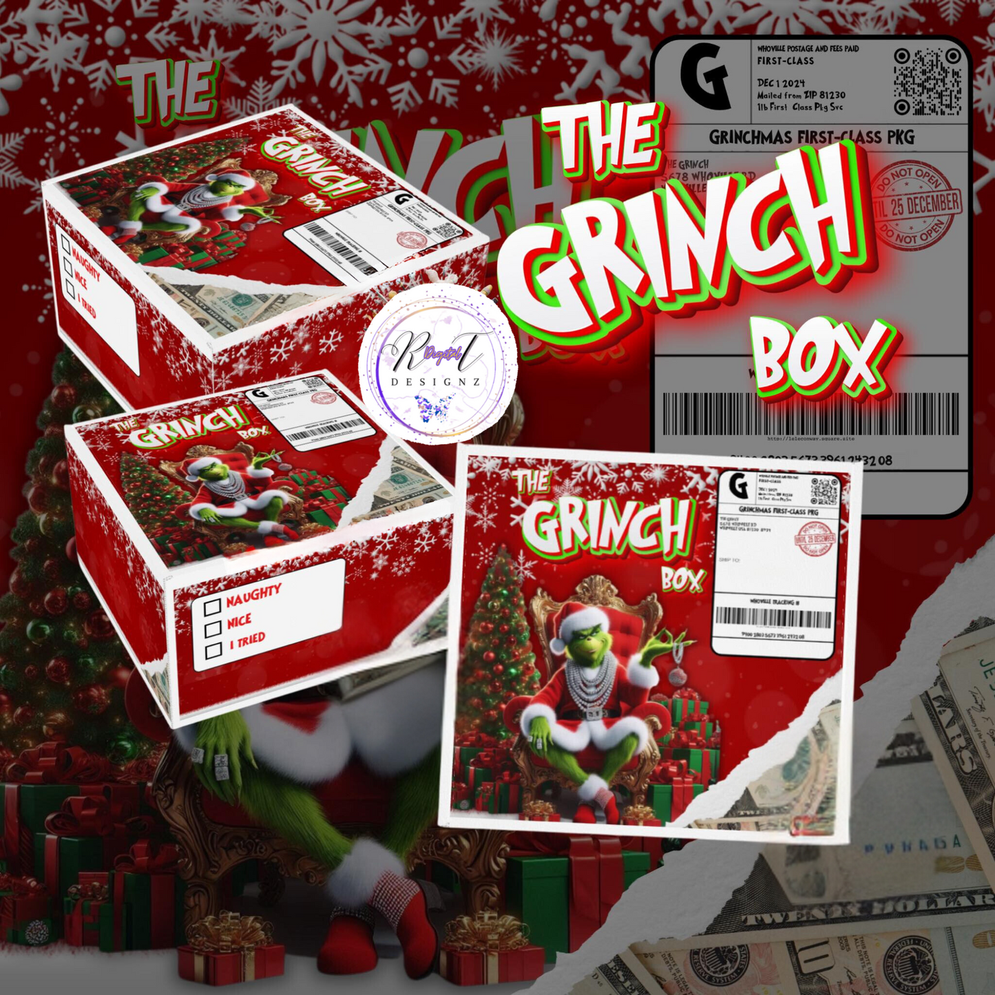 Christmas Eve Treat Box (Grinch Baby Boy in RED Santa Suit)