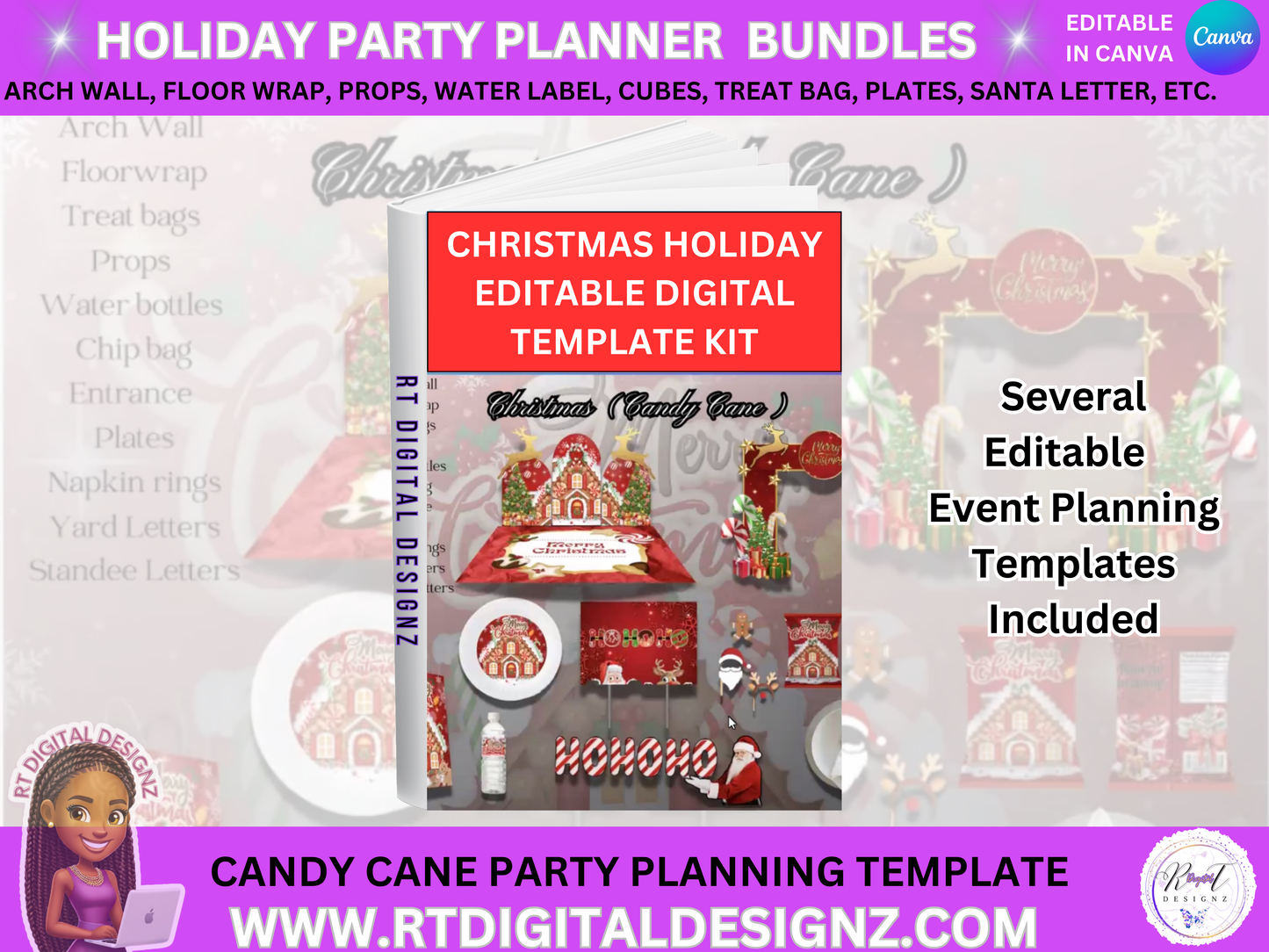 Holiday Planner Digital Templates - Candy Cane Christmas