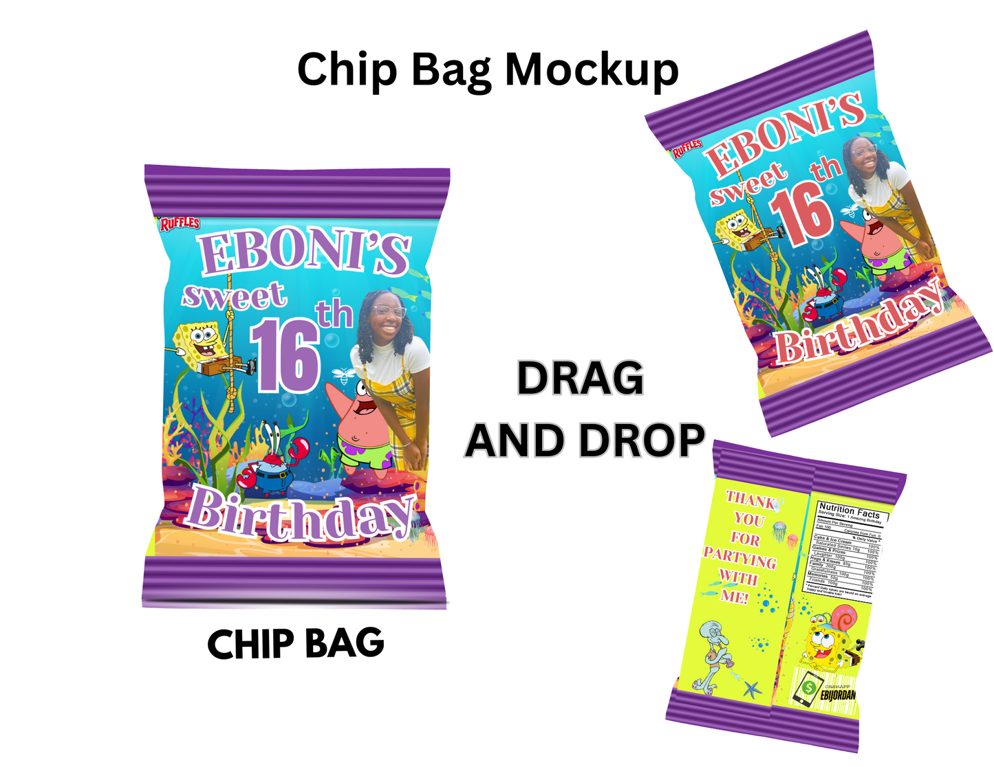 Chip Bag Template with Mock-Up (Sponge Bob)