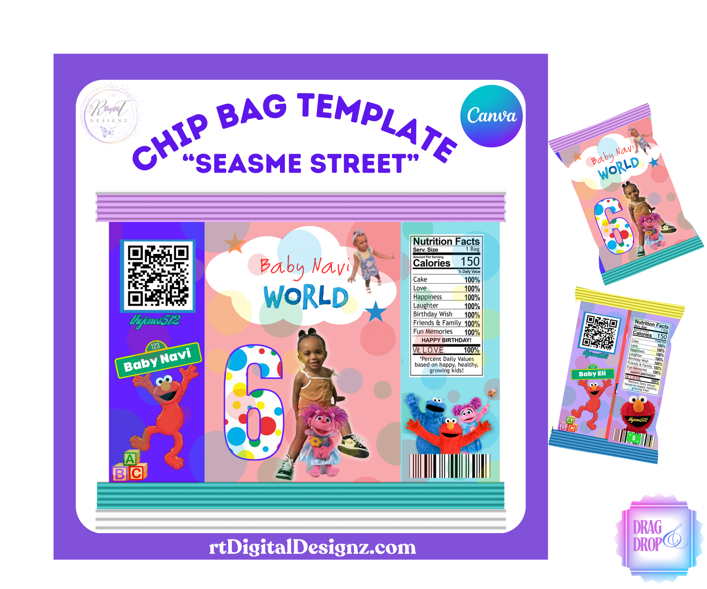 Chip Bag Template with Mock-Up (Sesame Street)
