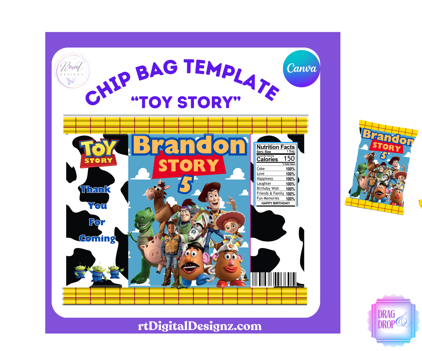 Chip Bag Template with Mock-Up (Toy Story)