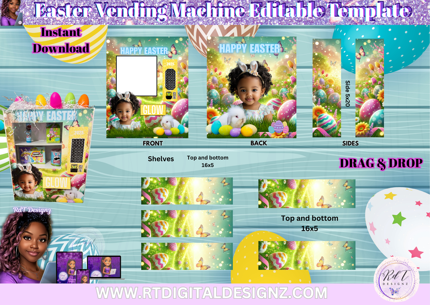 Easter Vending Machine Editable Template (Size 16 x 20) Easter Bunny