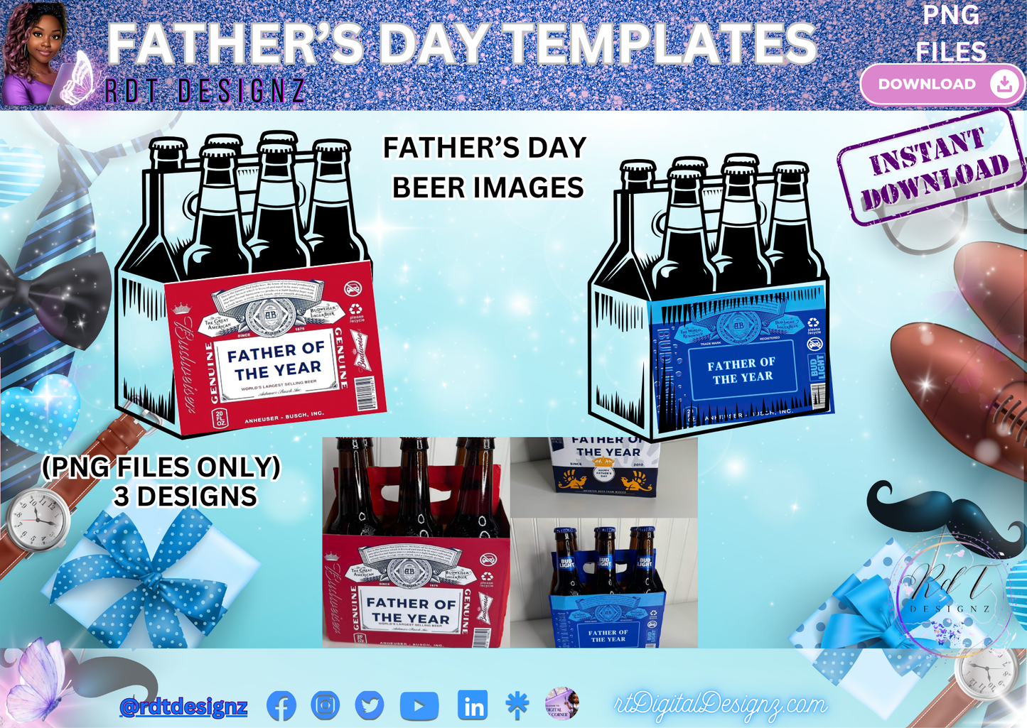 Fathers Day Party Favor Beer Pack Design Bundle (PNG)