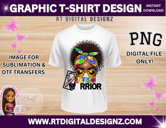 Warrior Graphic T-Shirt Design "Autism Awareness" (PNG ONLY)