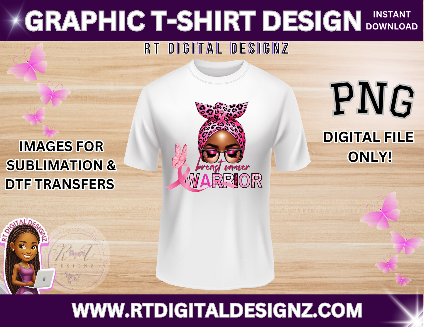 Warrior Graphic T-Shirt Design "Breast Cancer Awareness" (PNG ONLY)