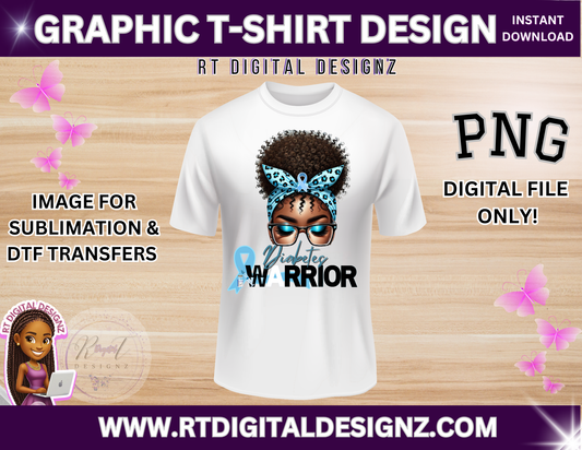 Warrior Graphic T-Shirt Design "Diabetes Awareness" (PNG ONLY)