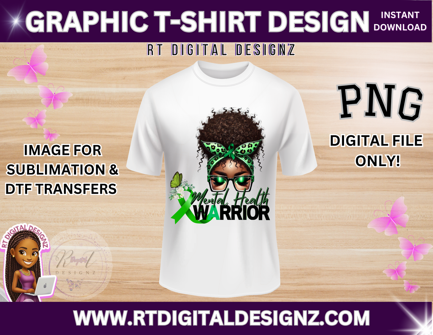 Warrior Graphic T-Shirt Design "Mental Health Awareness" (PNG ONLY)
