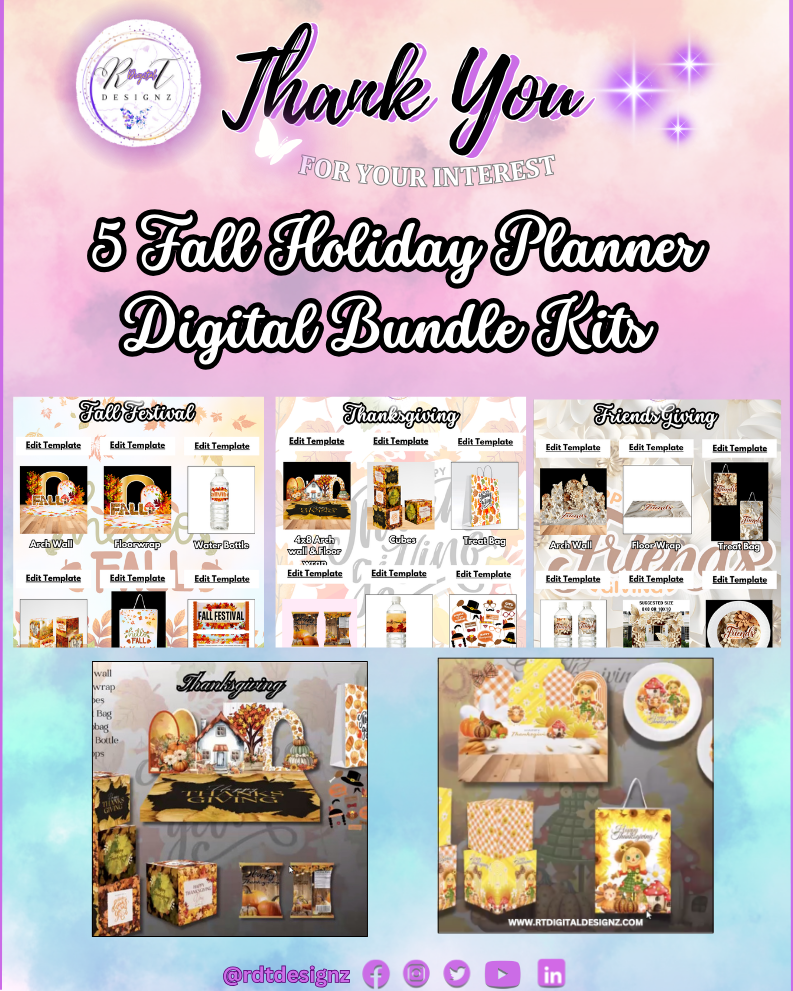 Holiday Planner Digital Template "Bundle"  - 5 Friendsgiving & Thanksgiving