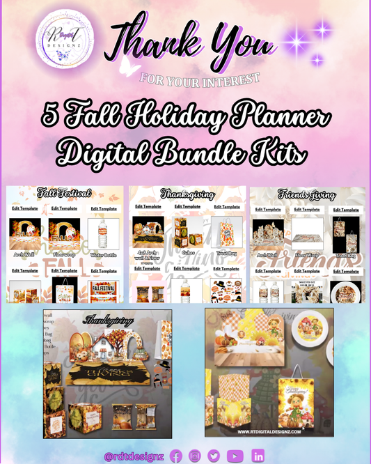 Holiday Planner Digital Template "Bundle"  - 5 Friendsgiving & Thanksgiving