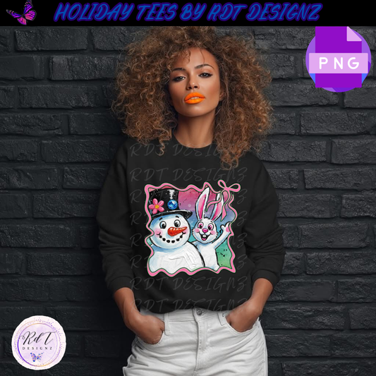 Christmas Frosty & Bunny TEE Design (PNG)