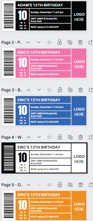 Birthday Shoe Box Editable Labels