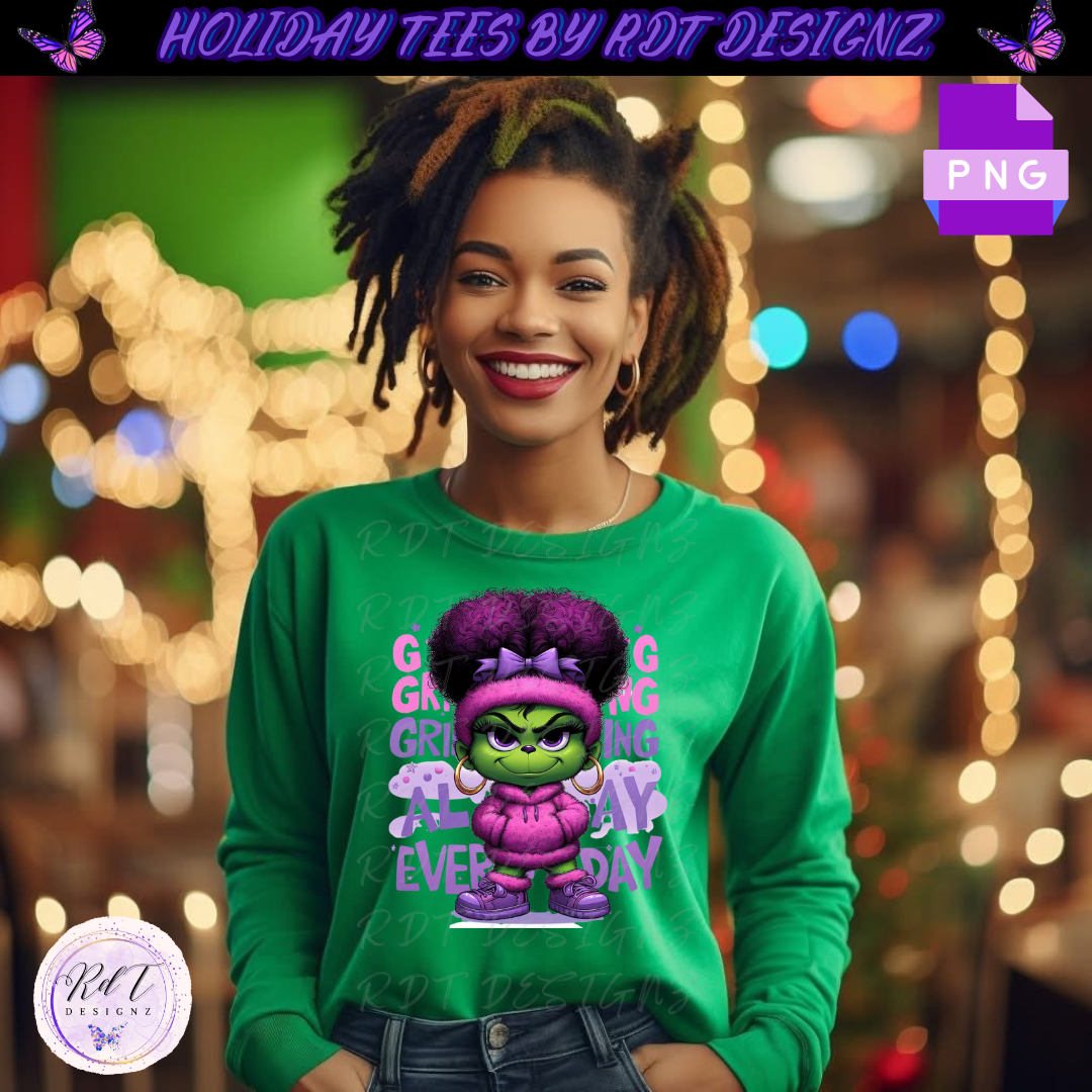 Christmas Grinchy Girl TEE Design (PNG)